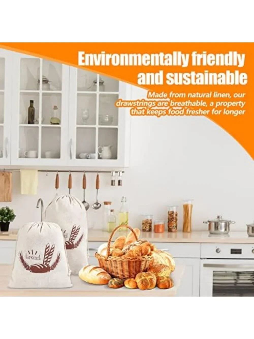 20 Pcs Reusable Linen Bread Bags - 2 Sizes for Homemade Baking & Food Storage
